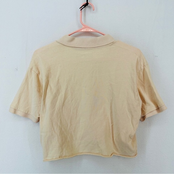 American Eagle Short Sleeve Polo Cropped Shirt Woman’s Size XS Light Pink Cream - Picture 10 of 11